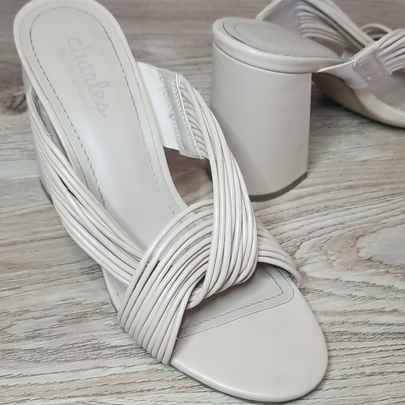 Charles David Shoes - Charles David Razzle Open Toe Twisted Strappy Block Heel Taupe Sandals